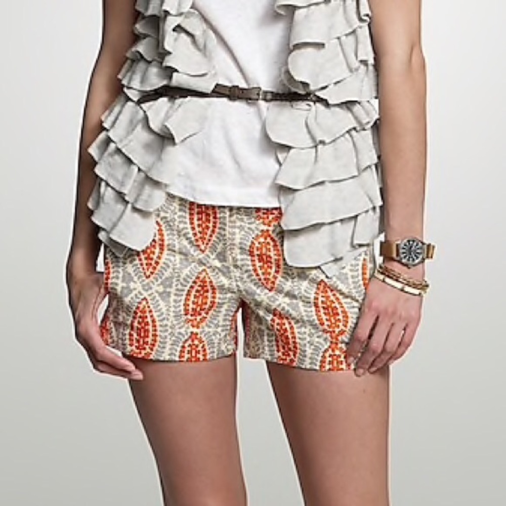 J. Crew Flora Paisley Lily Shorts, Orange/Grey - 2
